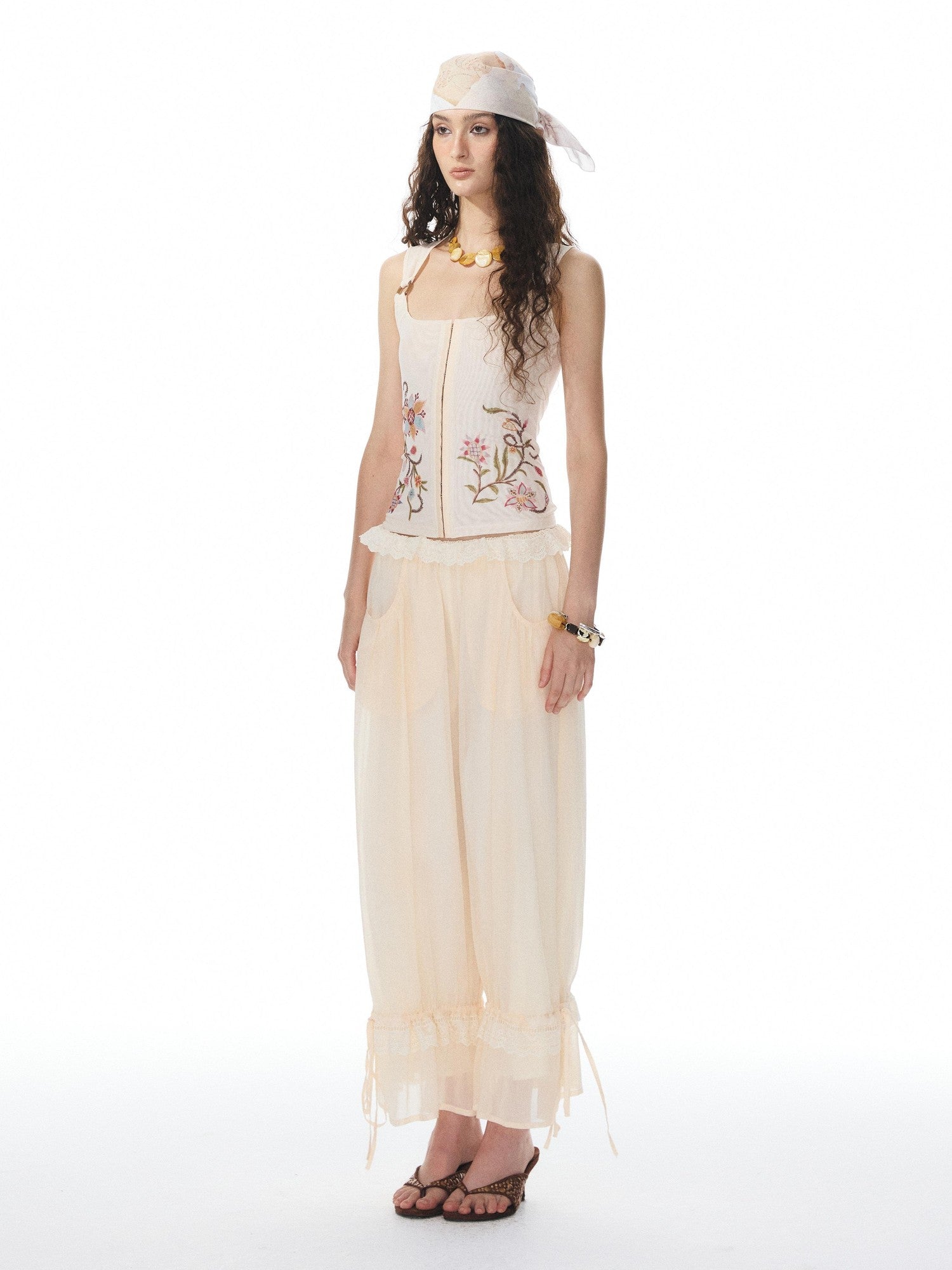 YOSHUYUKI Beige Lace Hem Drawstring Lantern Women&