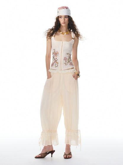 YOSHUYUKI Beige Lace Hem Drawstring Lantern Women&