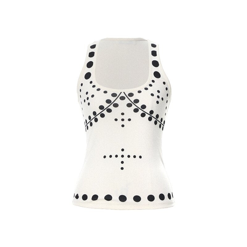 YOSHUYUKI_Beige_Polka_Dot_Print_Knit_U_Neck_Slim_H_Silhouette_Women&