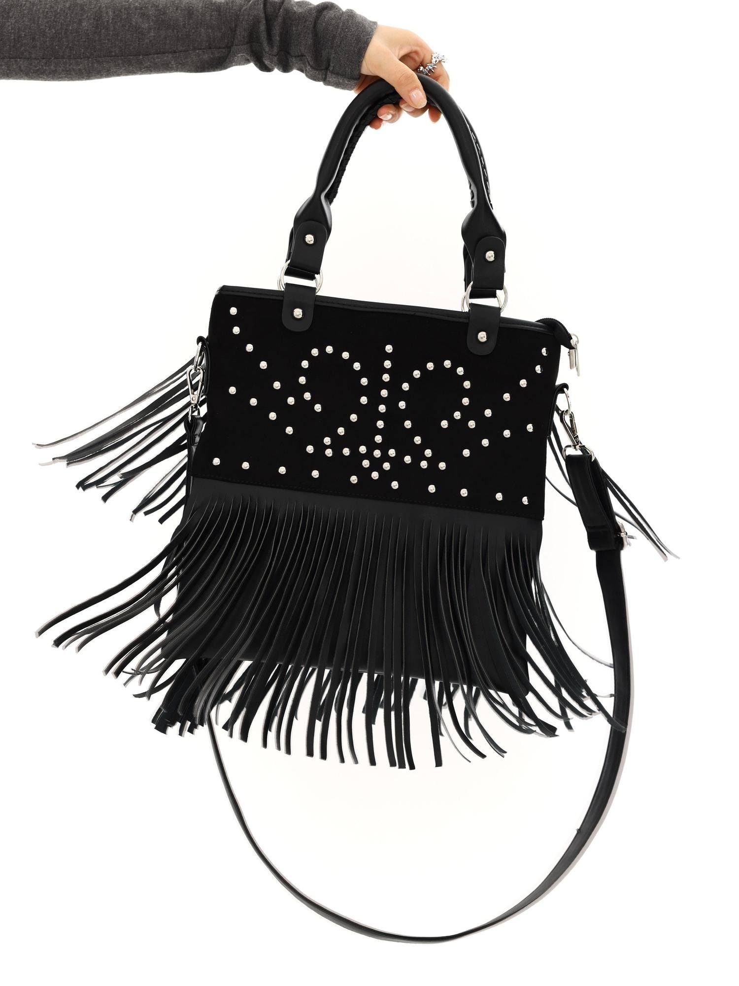 YOSHUYUKI Black Brown Two Tone Vintage Stud Geometric Tassel Punk Women&