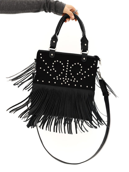 YOSHUYUKI Black Brown Two Tone Vintage Stud Geometric Tassel Punk Women&