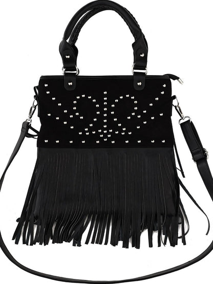 YOSHUYUKI Black Brown Two Tone Vintage Stud Geometric Tassel Punk Women&