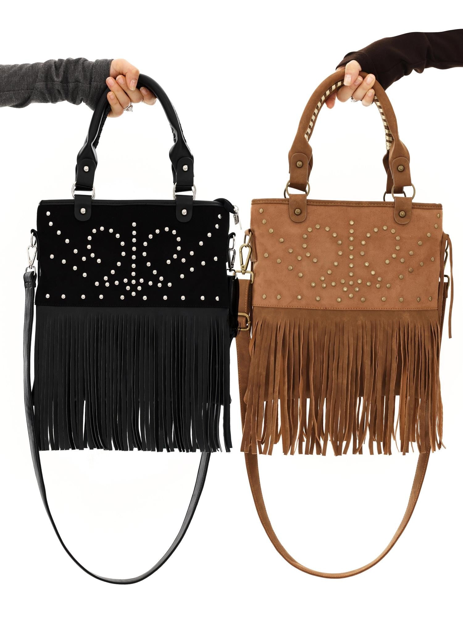 YOSHUYUKI Black Brown Two Tone Vintage Stud Geometric Tassel Punk Women&
