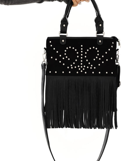 YOSHUYUKI Black Brown Two Tone Vintage Stud Geometric Tassel Punk Women&