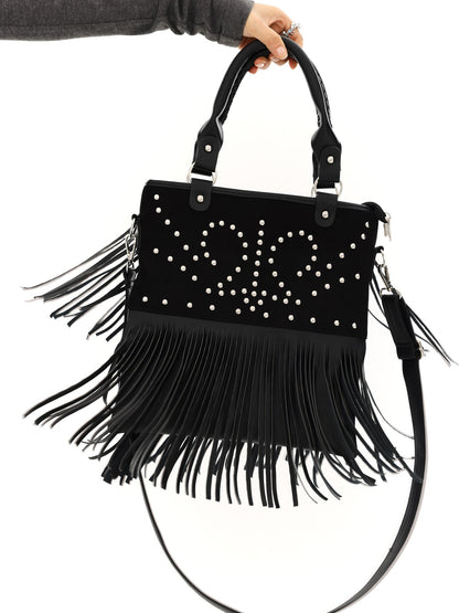 YOSHUYUKI Black Brown Two Tone Vintage Stud Geometric Tassel Punk Women&