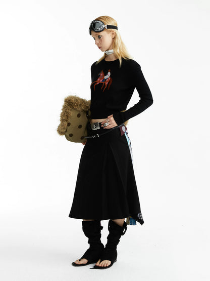 YOSHUYUKI Black Jacquard Equestrian Animal Knitted Women&