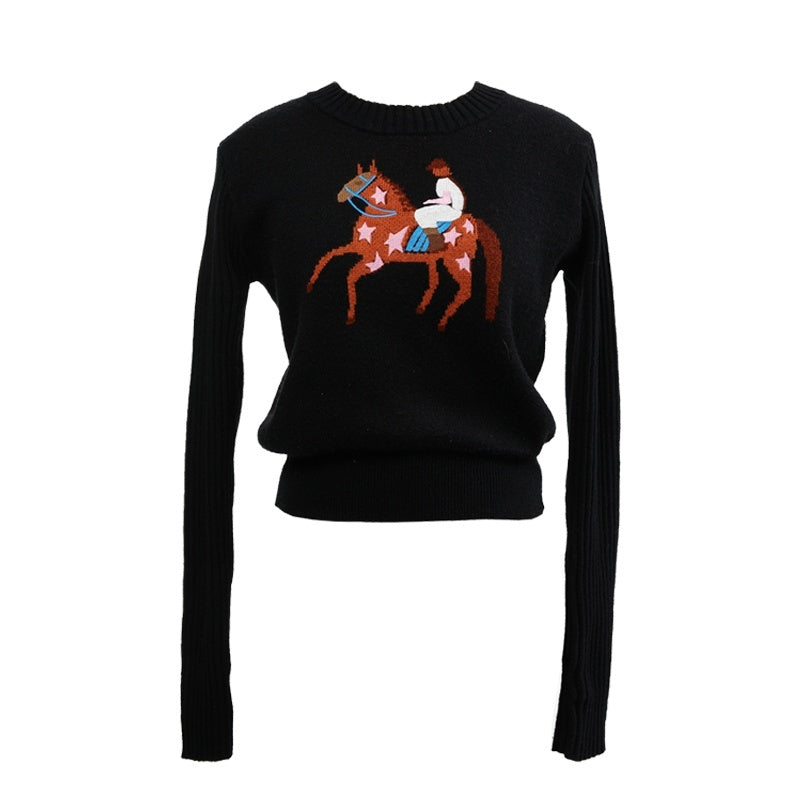 YOSHUYUKI_Black_Jacquard_Equestrian_Animal_Knitted_Women&