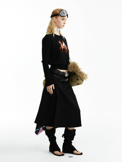 YOSHUYUKI Black Jacquard Equestrian Animal Knitted Women&