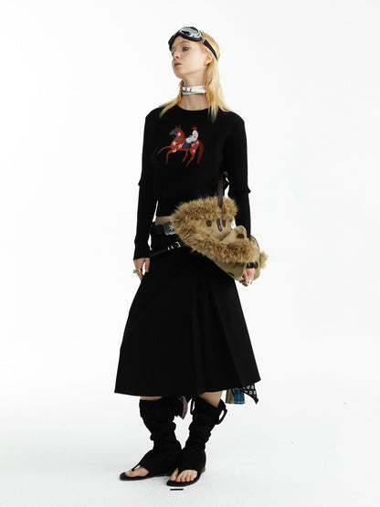 YOSHUYUKI Black Jacquard Equestrian Animal Knitted Women&