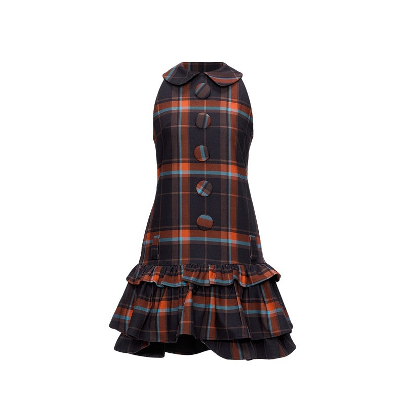 YOSHUYUKI_Black_Orange_Plaid_Vintage_A_Line_Women&