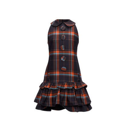 YOSHUYUKI_Black_Orange_Plaid_Vintage_A_Line_Women&