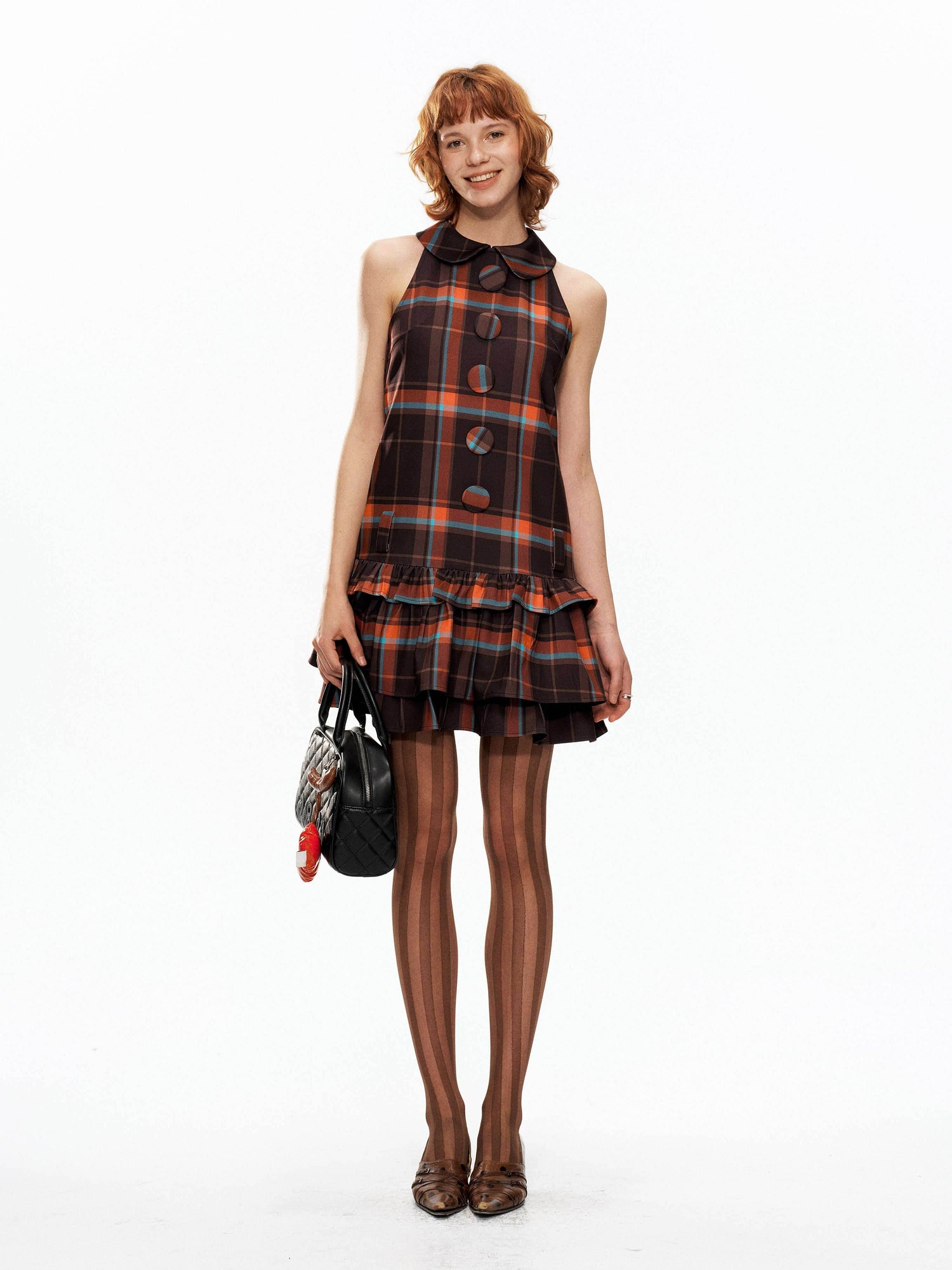 YOSHUYUKI_Black_Orange_Plaid_Vintage_A_Line_Women&