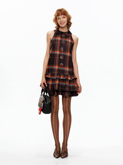 YOSHUYUKI_Black_Orange_Plaid_Vintage_A_Line_Women&