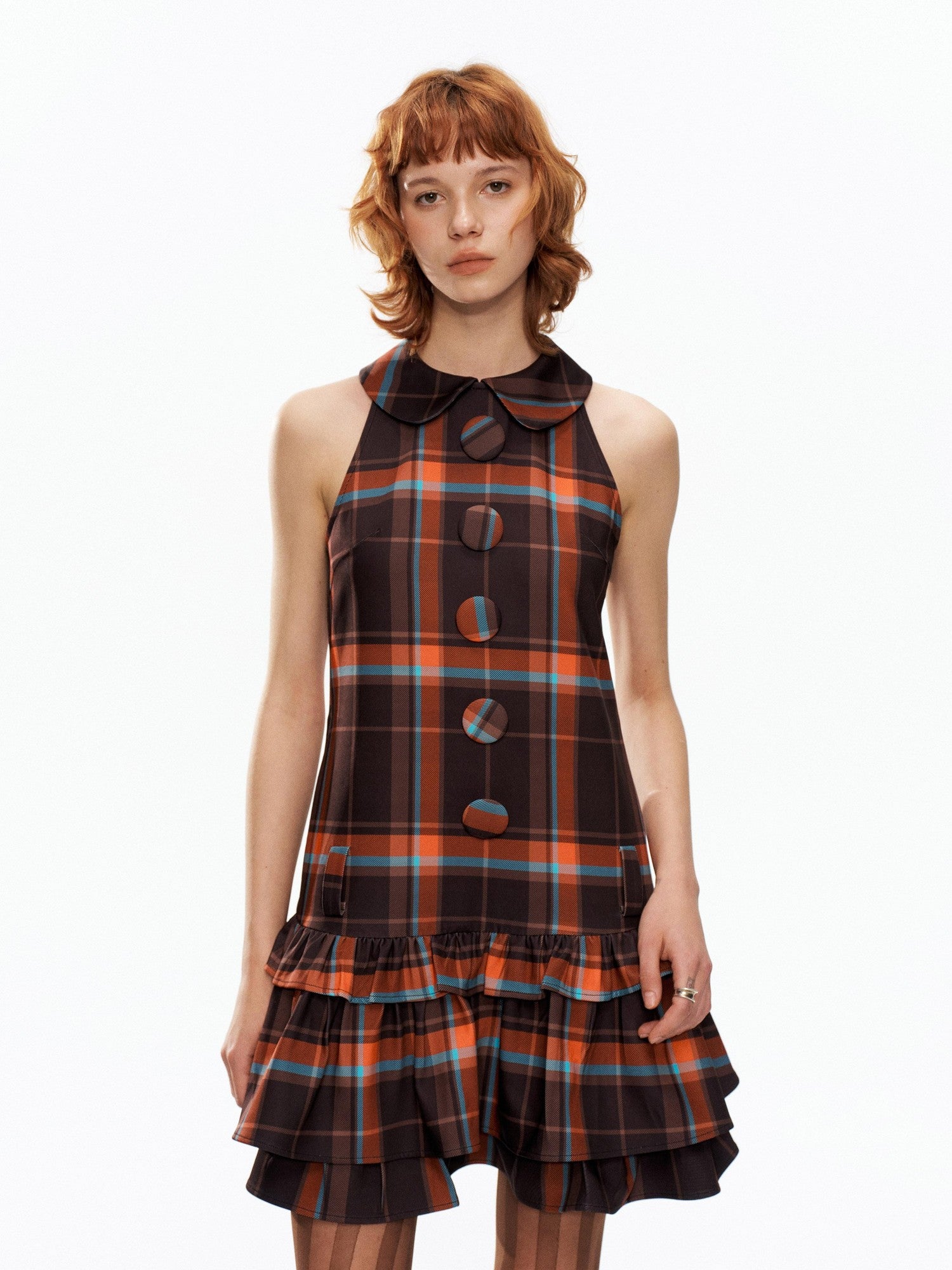 YOSHUYUKI Black Orange Plaid Vintage A Line Women&