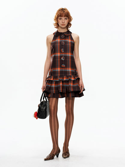 YOSHUYUKI Black Orange Plaid Vintage A Line Women&