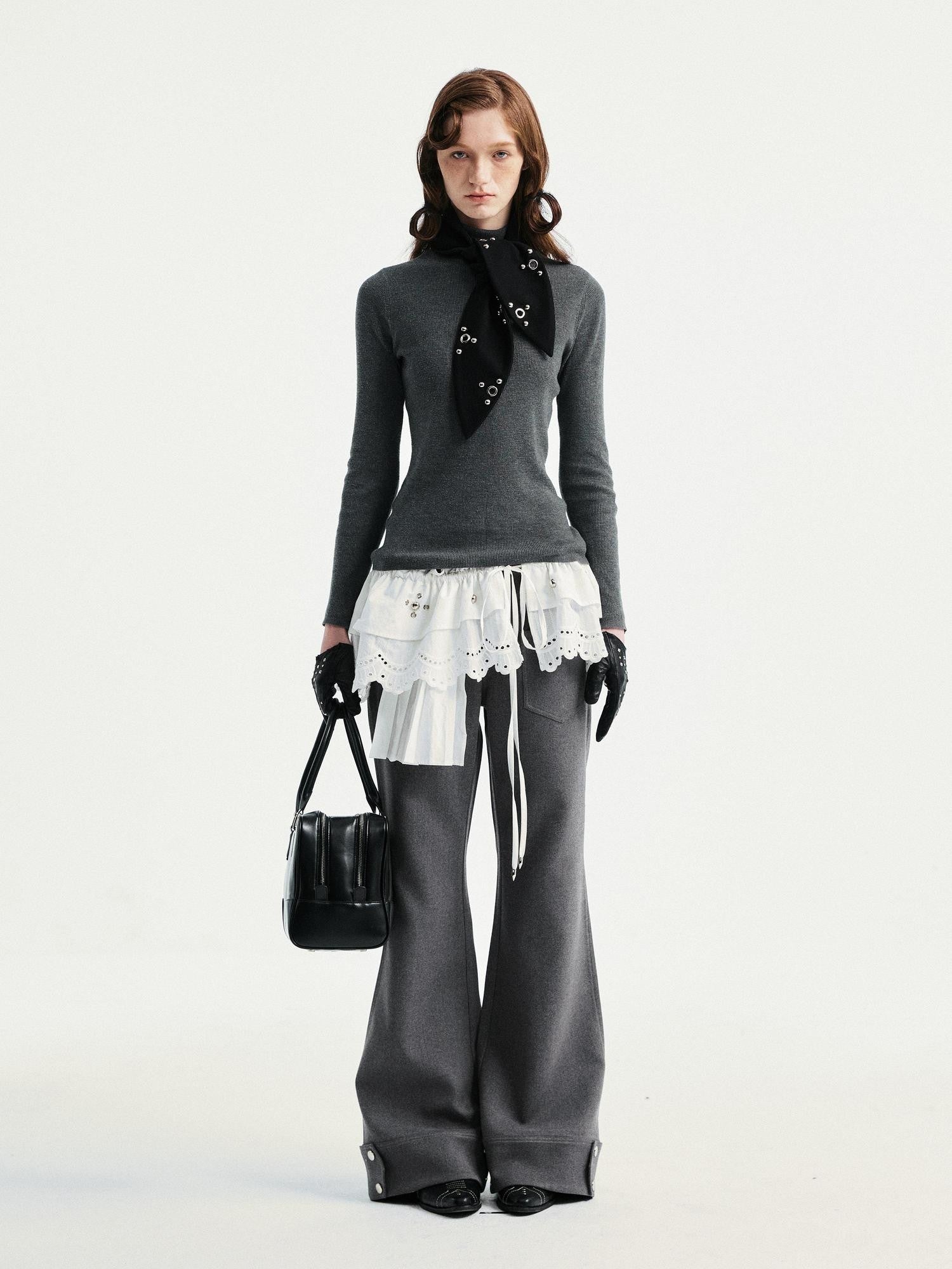 YOSHUYUKI Black Rabbit Ear Eyelet Rivet Detail Women&