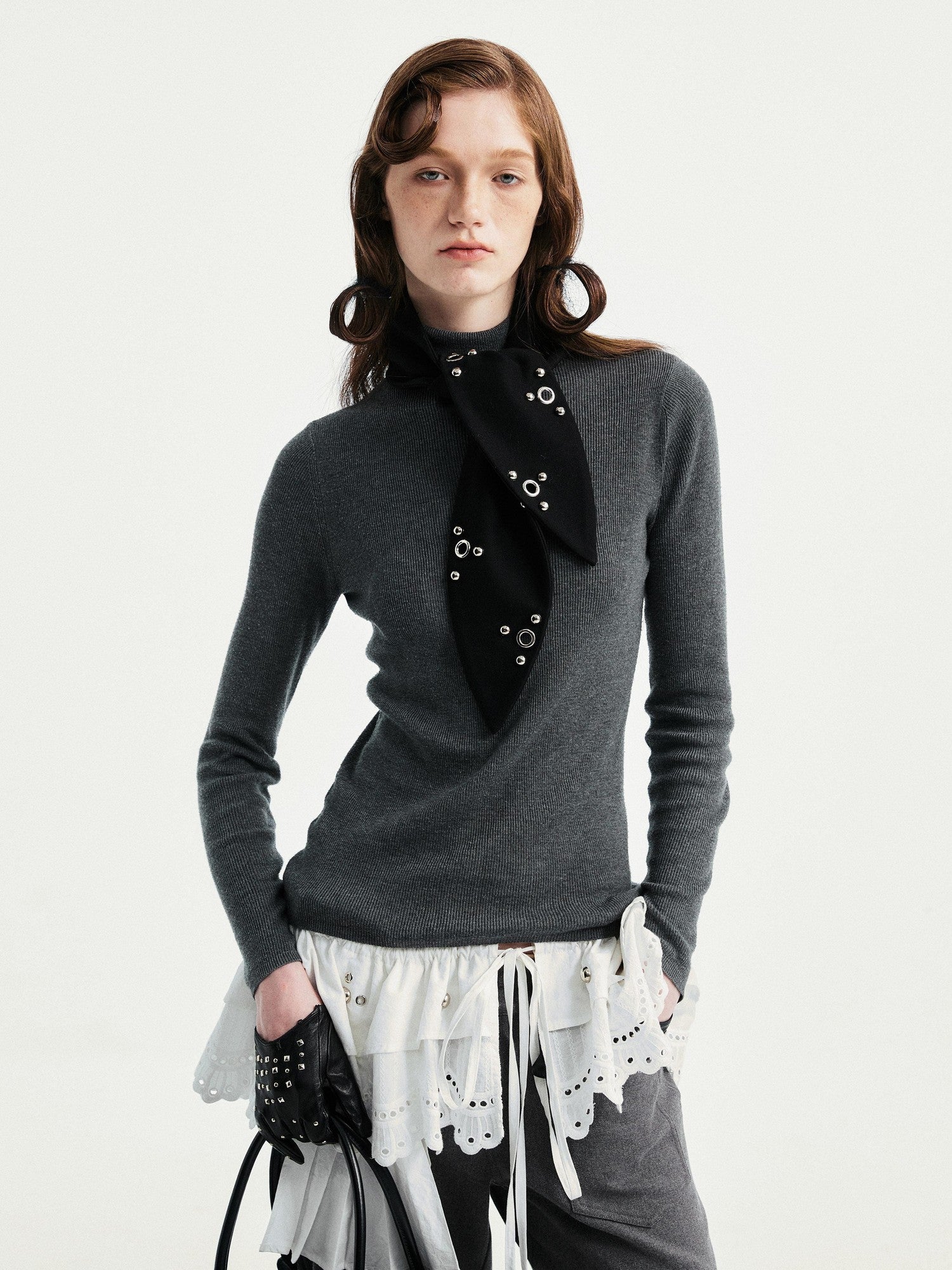 YOSHUYUKI Black Rabbit Ear Eyelet Rivet Detail Women&