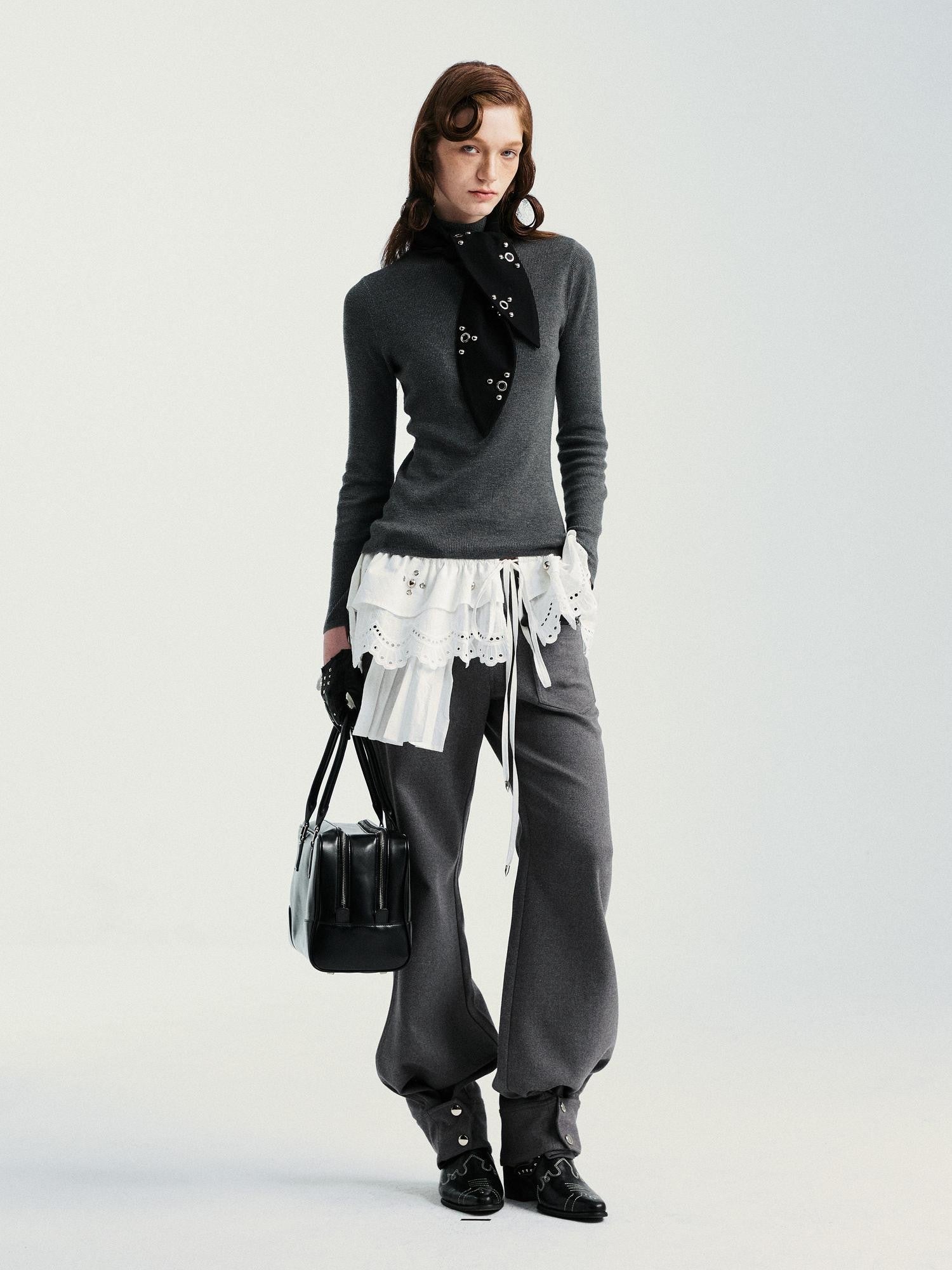 YOSHUYUKI Black Rabbit Ear Eyelet Rivet Detail Women&