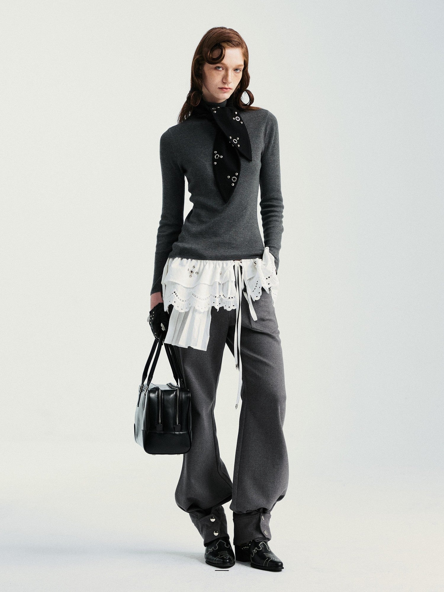YOSHUYUKI Black Rabbit Ear Eyelet Rivet Detail Women&