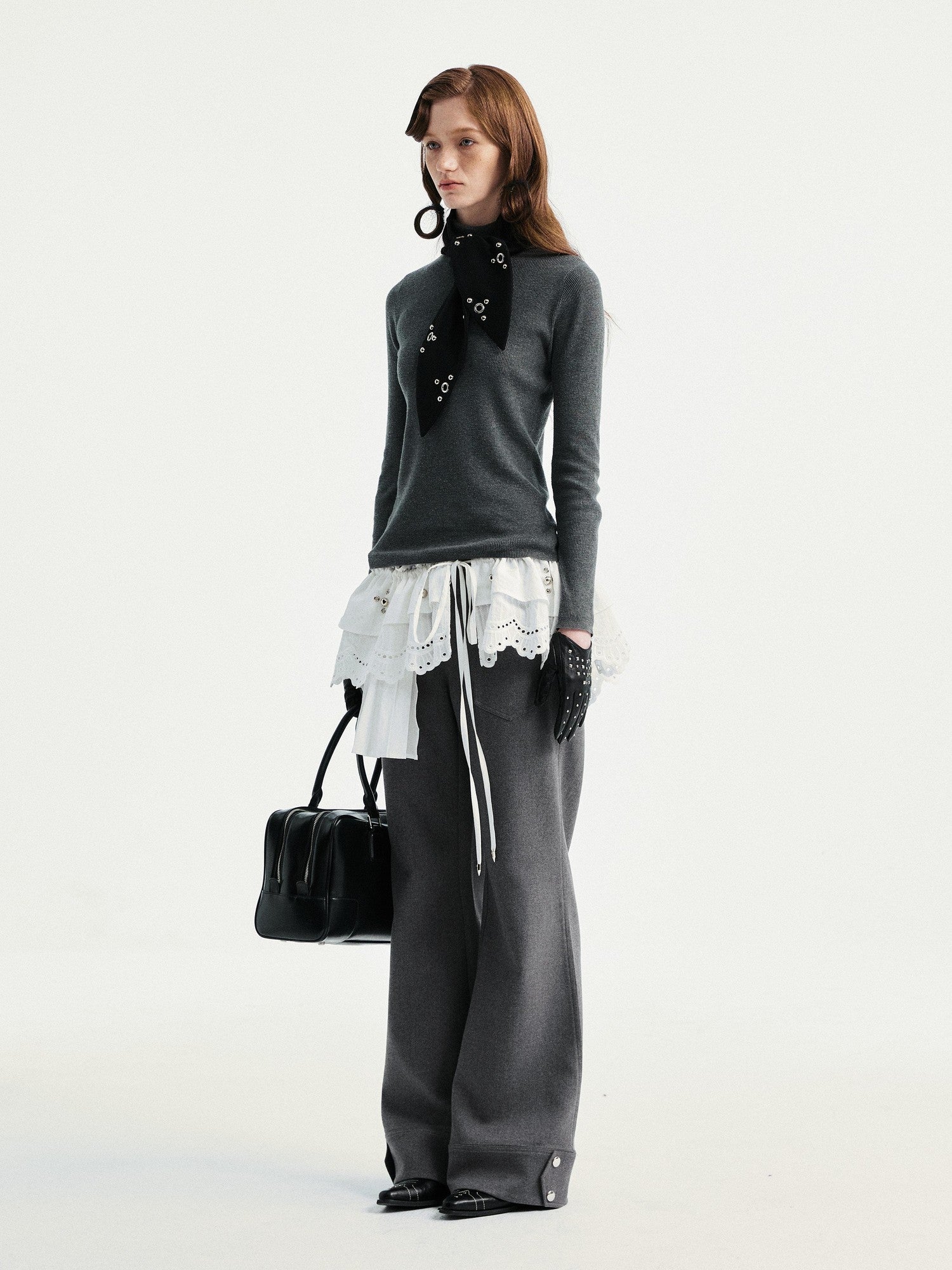 YOSHUYUKI Black Rabbit Ear Eyelet Rivet Detail Women&