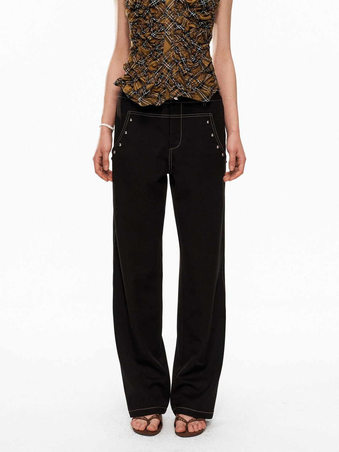 YOSHUYUKI Black Studded Punk Mid Low Rise Women&