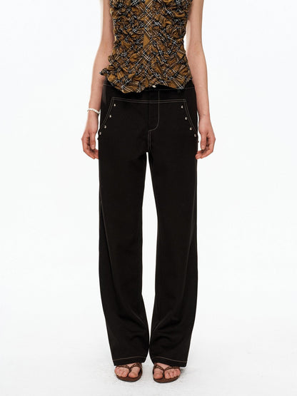 YOSHUYUKI Black Studded Punk Mid Low Rise Women&