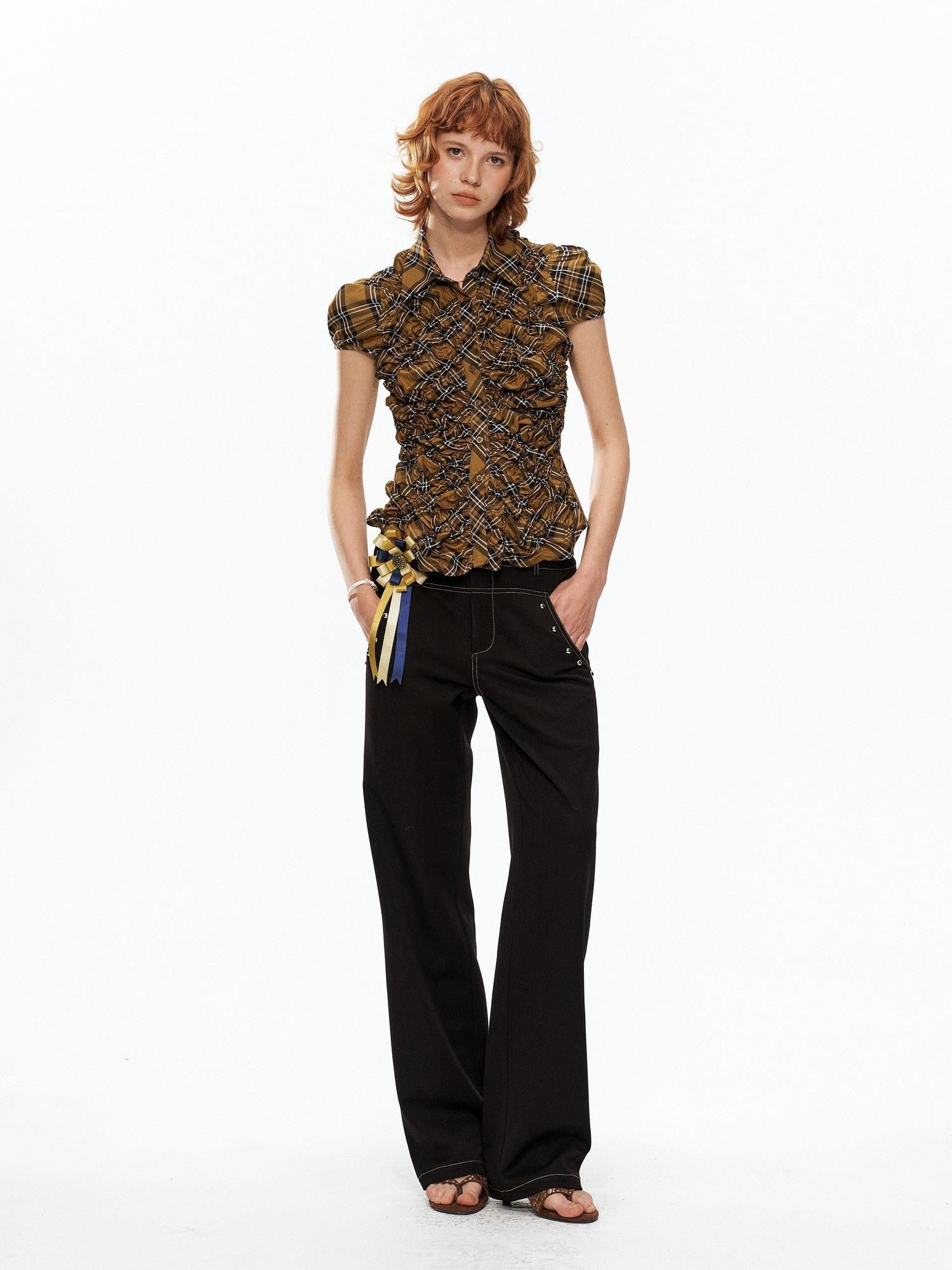 YOSHUYUKI Black Studded Punk Mid Low Rise Women&