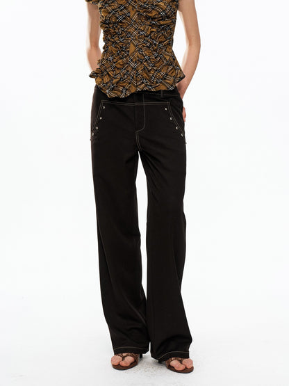 YOSHUYUKI Black Studded Punk Mid Low Rise Women&
