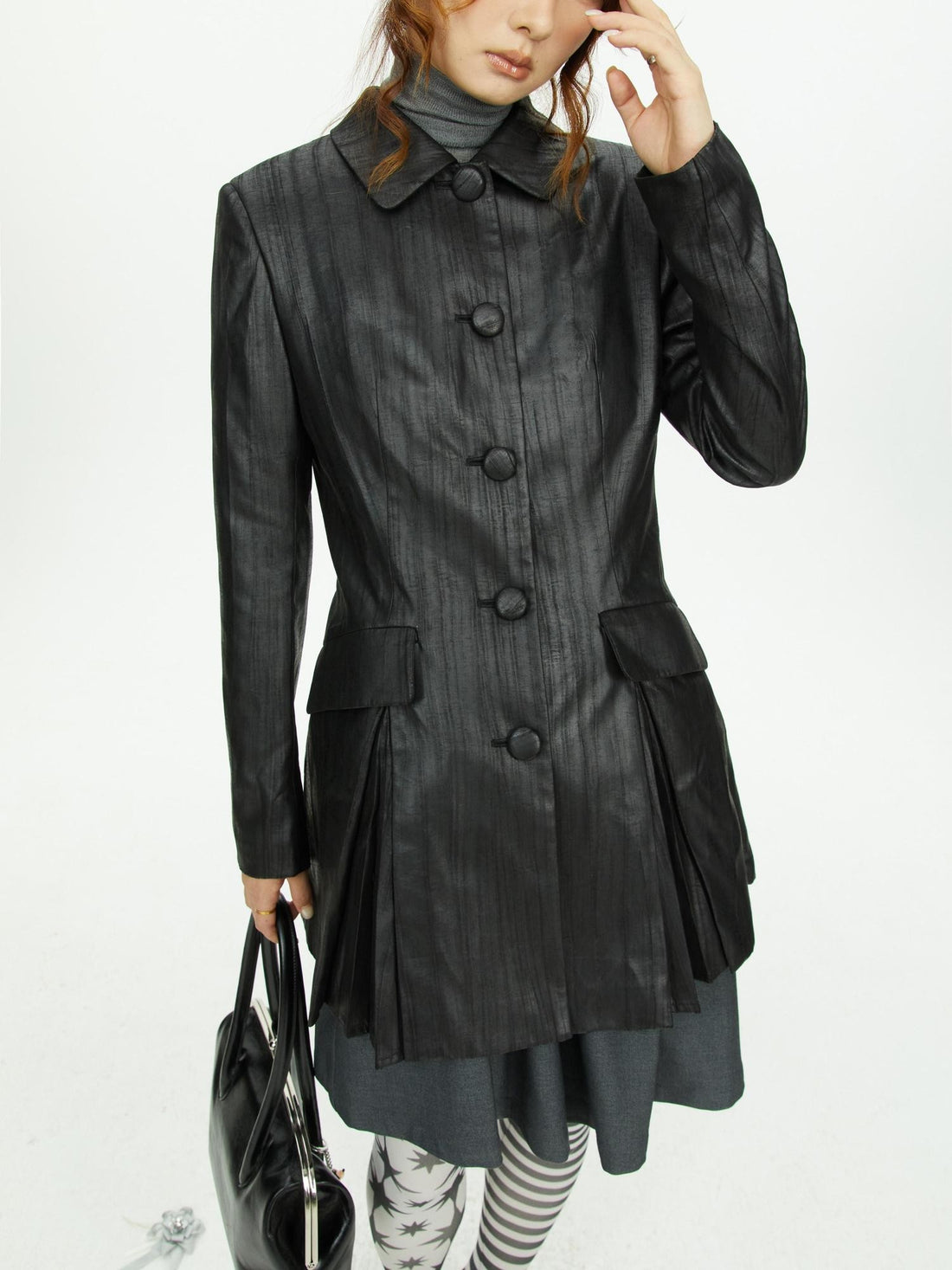 YOSHUYUKI Black Textured A Line Faux Leather Women&