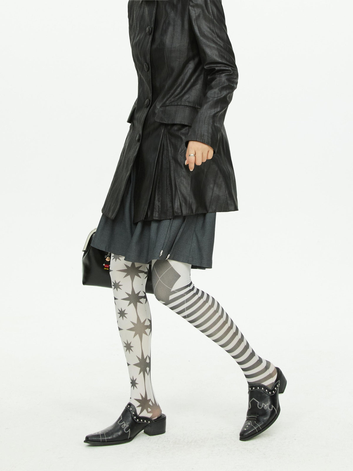 YOSHUYUKI Black Textured A Line Faux Leather Women&