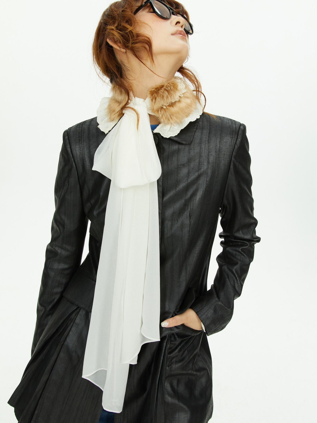 YOSHUYUKI Black Textured A Line Faux Leather Women&