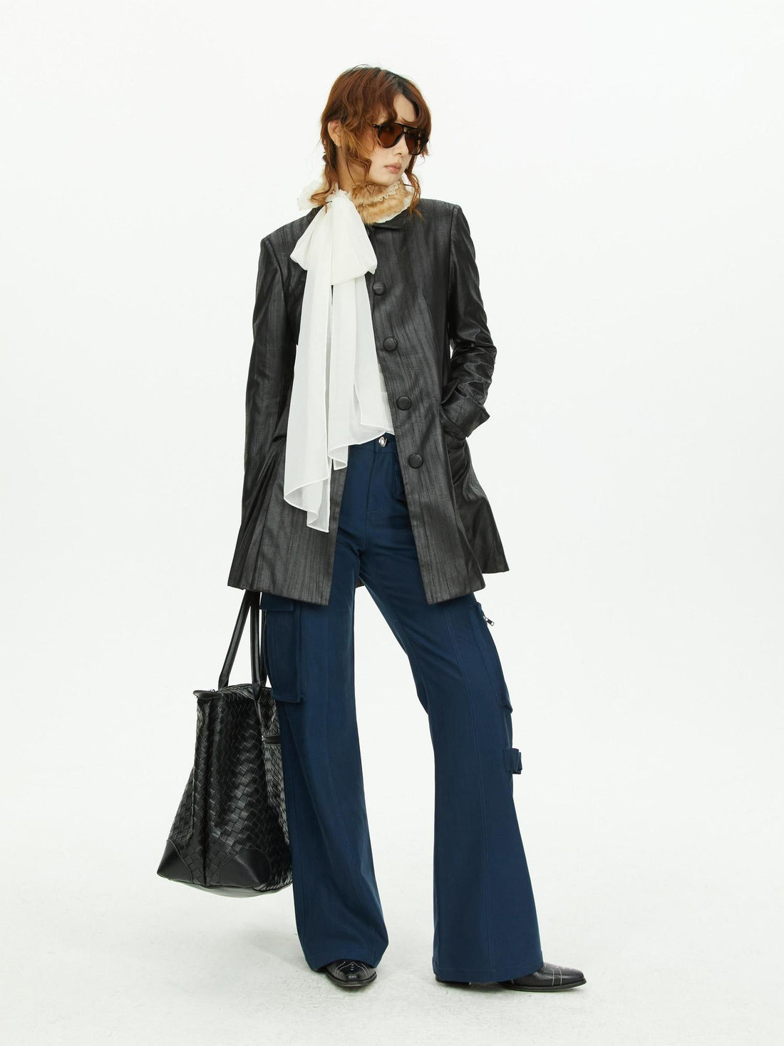 YOSHUYUKI Black Textured A Line Faux Leather Women&