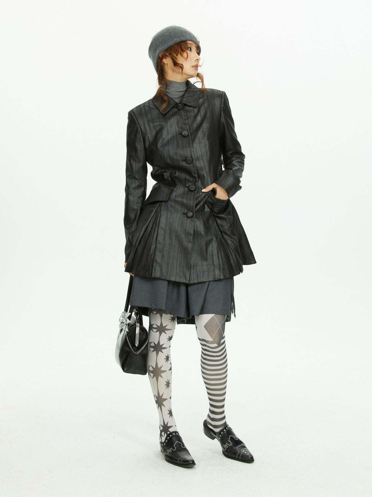 YOSHUYUKI Black Textured A Line Faux Leather Women&