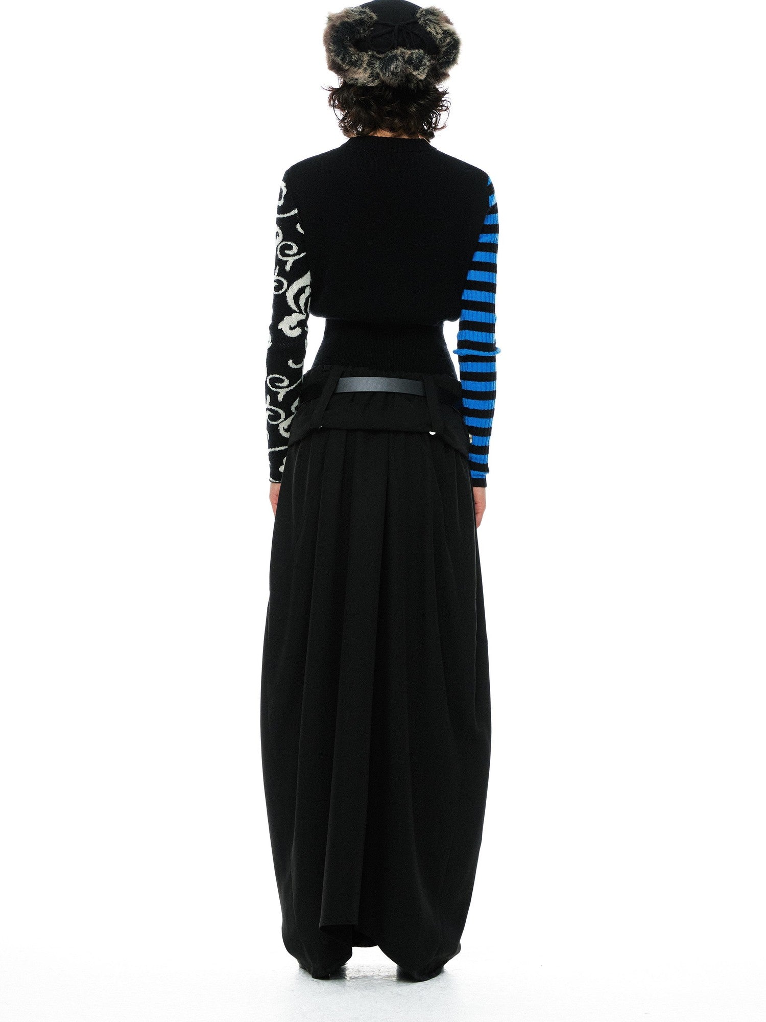 YOSHUYUKI Blue Black Jacquard Number Print Retro Women&