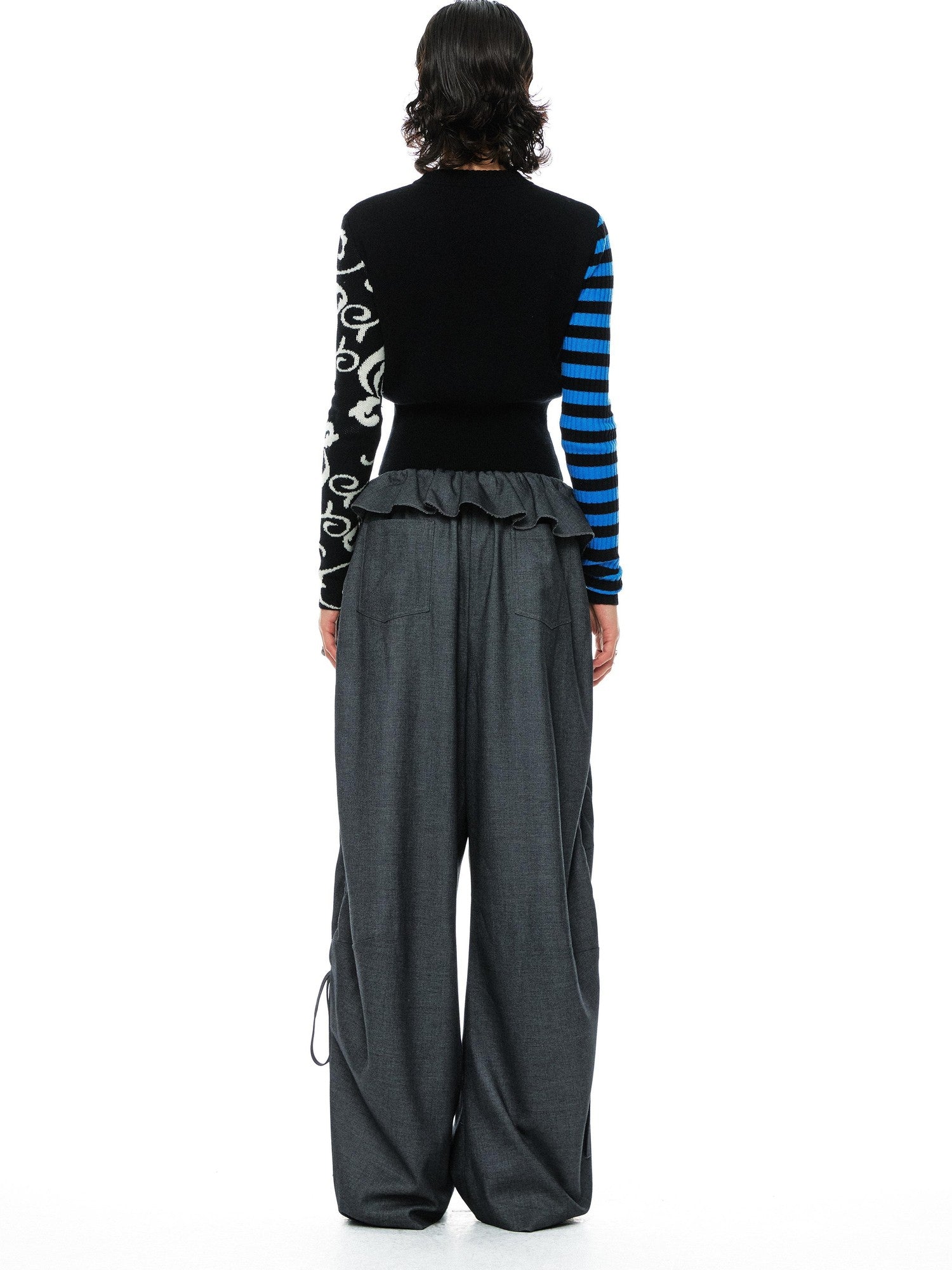 YOSHUYUKI Blue Black Jacquard Number Print Retro Women&