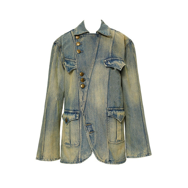 YOSHUYUKI_Blue_Green_Reconstructed_Distressed_Print_Curved_Cut_Women&