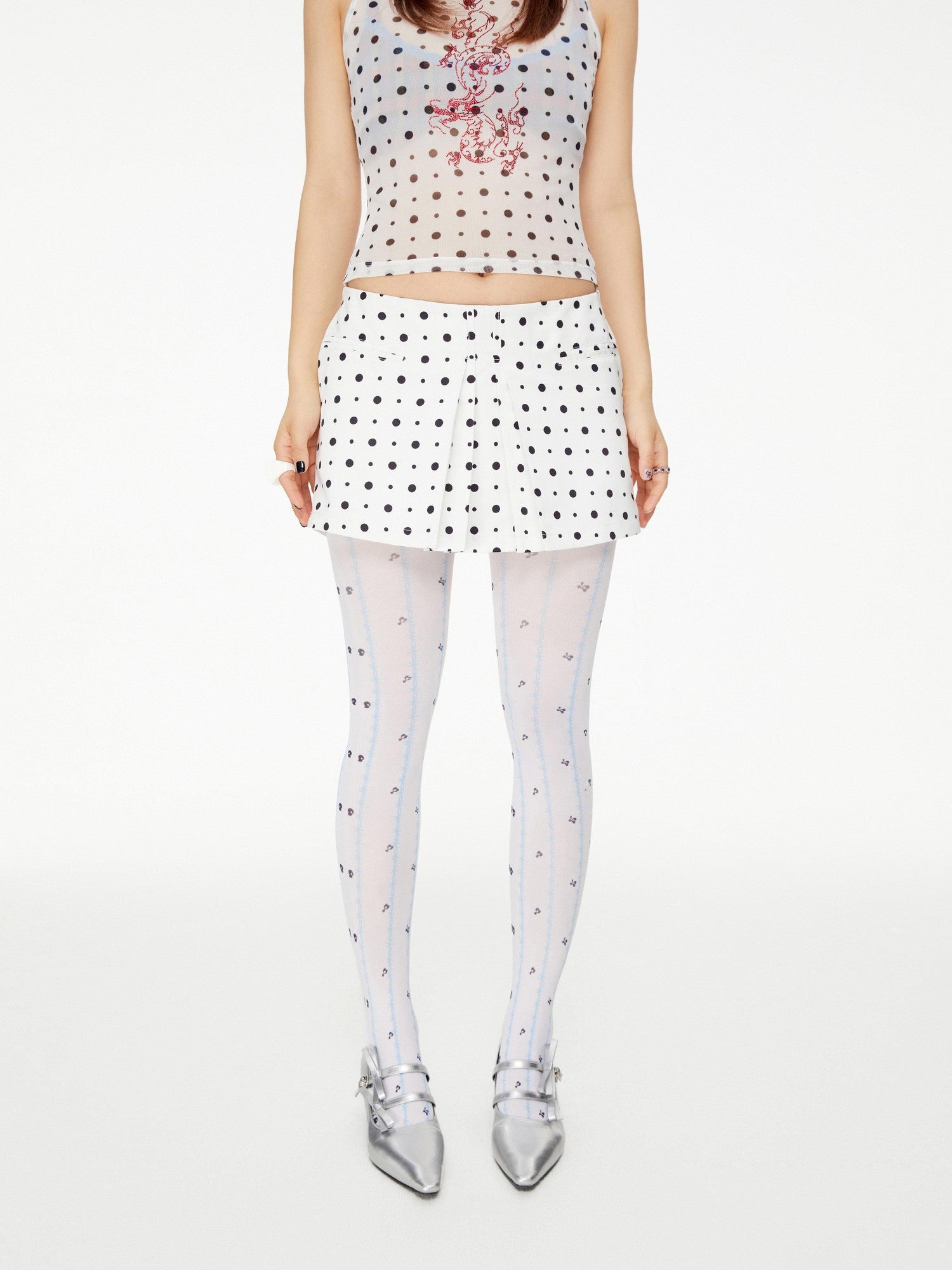 YOSHUYUKI Blue Thorn Stripe Polka Dot Print Women&