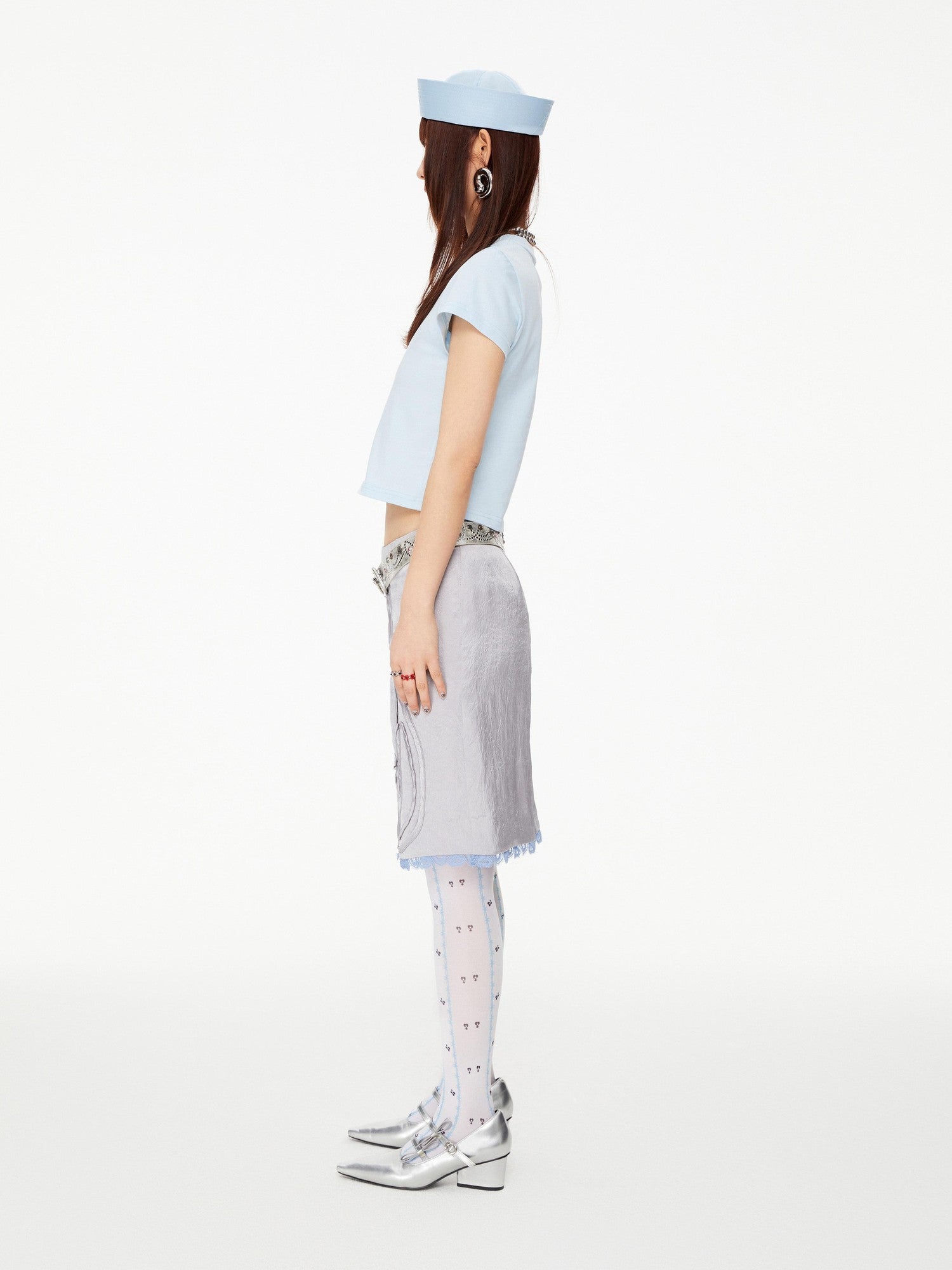 YOSHUYUKI Blue Thorn Stripe Polka Dot Print Women&