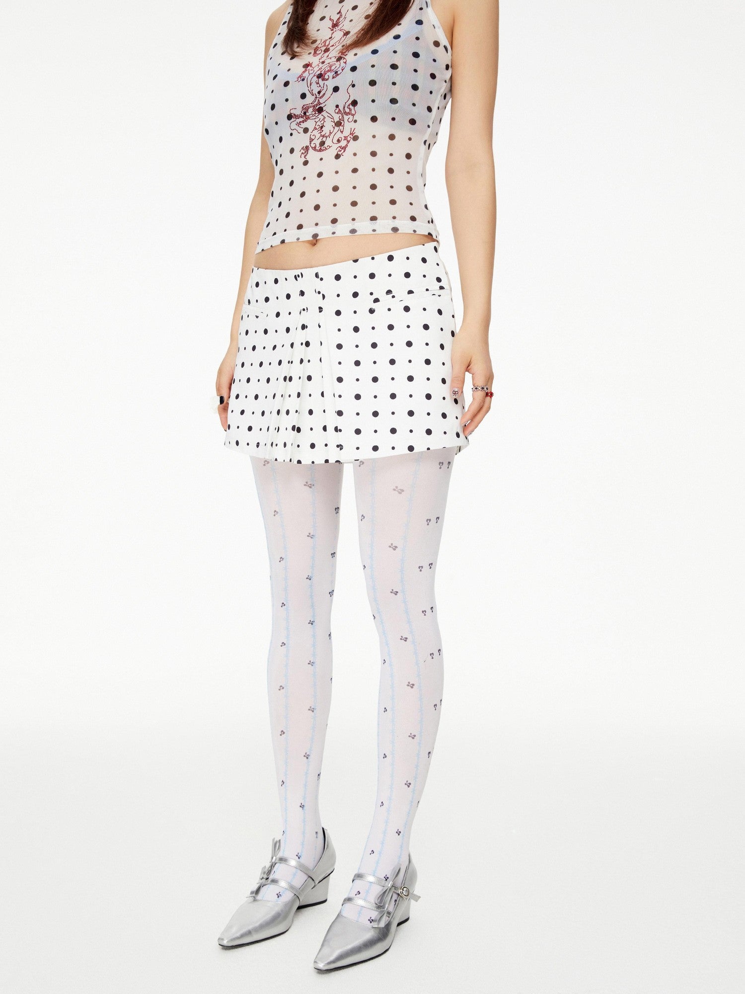YOSHUYUKI Blue Thorn Stripe Polka Dot Print Women&