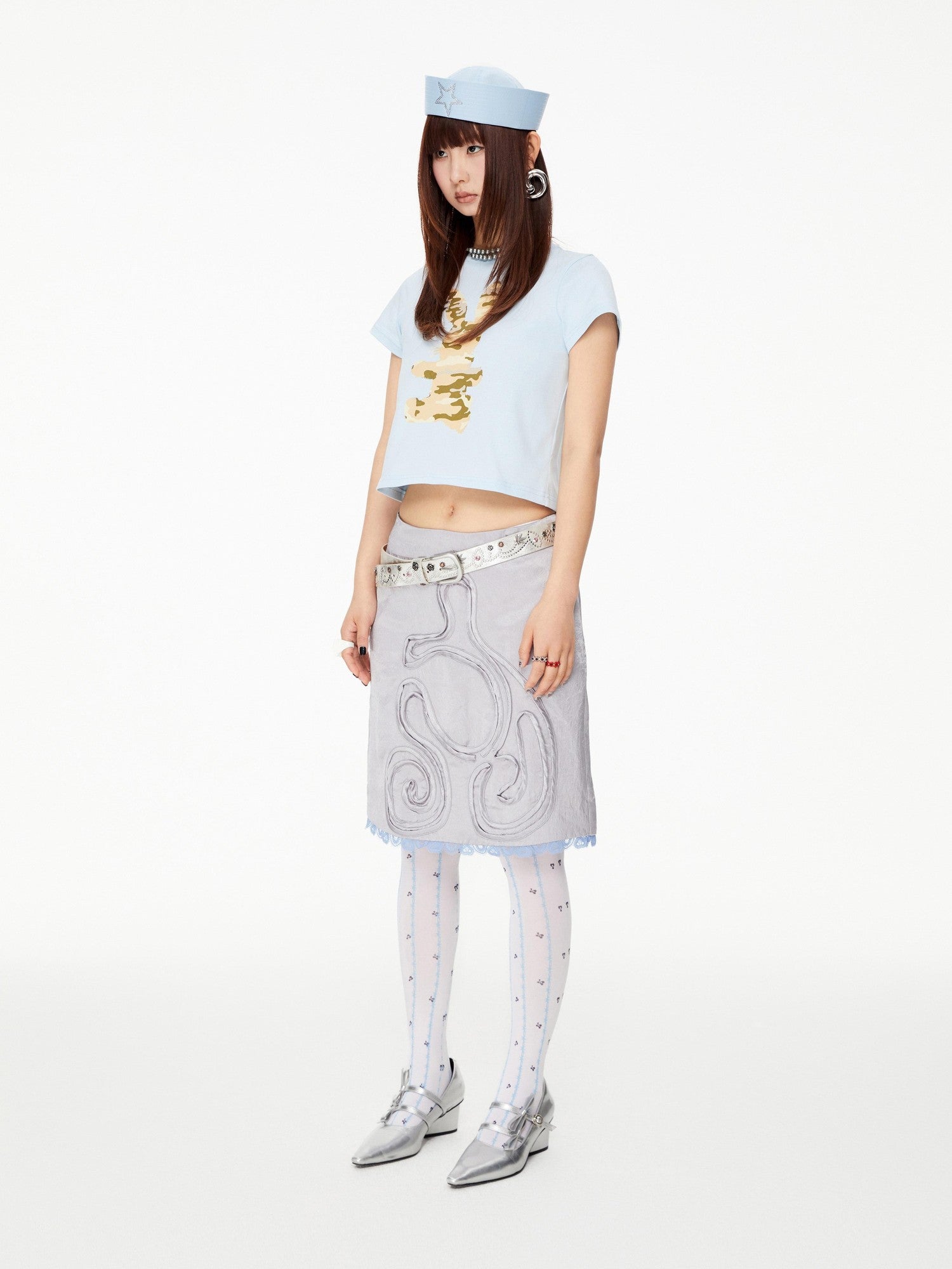 YOSHUYUKI Blue Thorn Stripe Polka Dot Print Women&