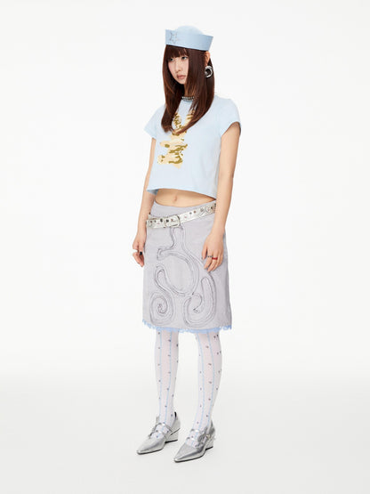 YOSHUYUKI Blue Thorn Stripe Polka Dot Print Women&
