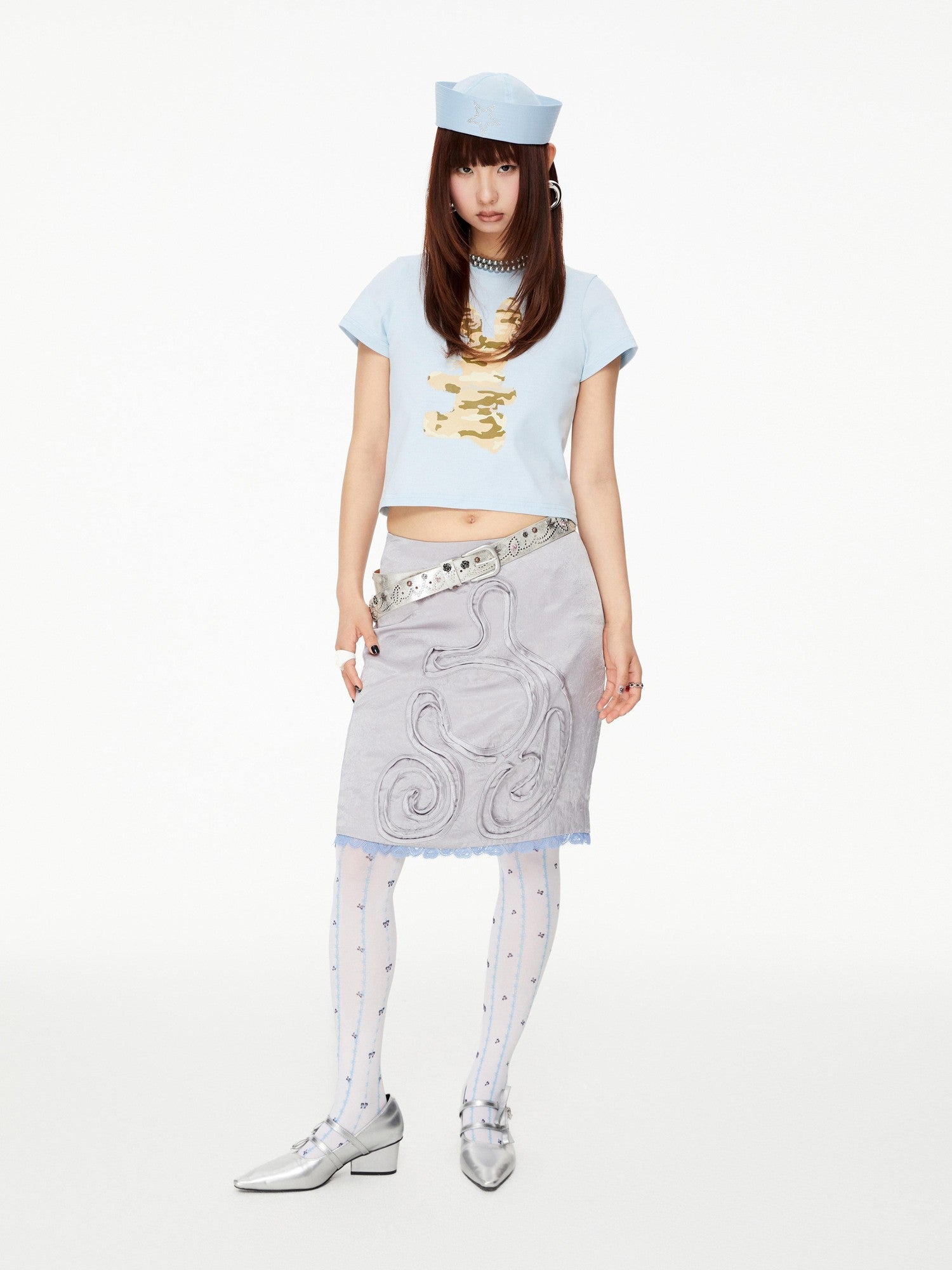 YOSHUYUKI Blue Thorn Stripe Polka Dot Print Women&