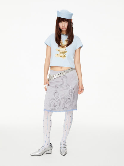 YOSHUYUKI Blue Thorn Stripe Polka Dot Print Women&