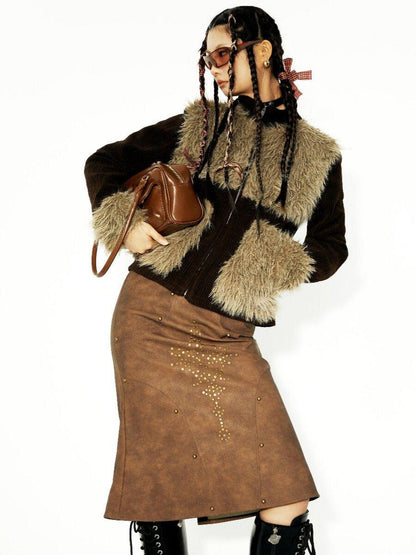 YOSHUYUKI Brown Studded Punk Fishtail Structured Women&