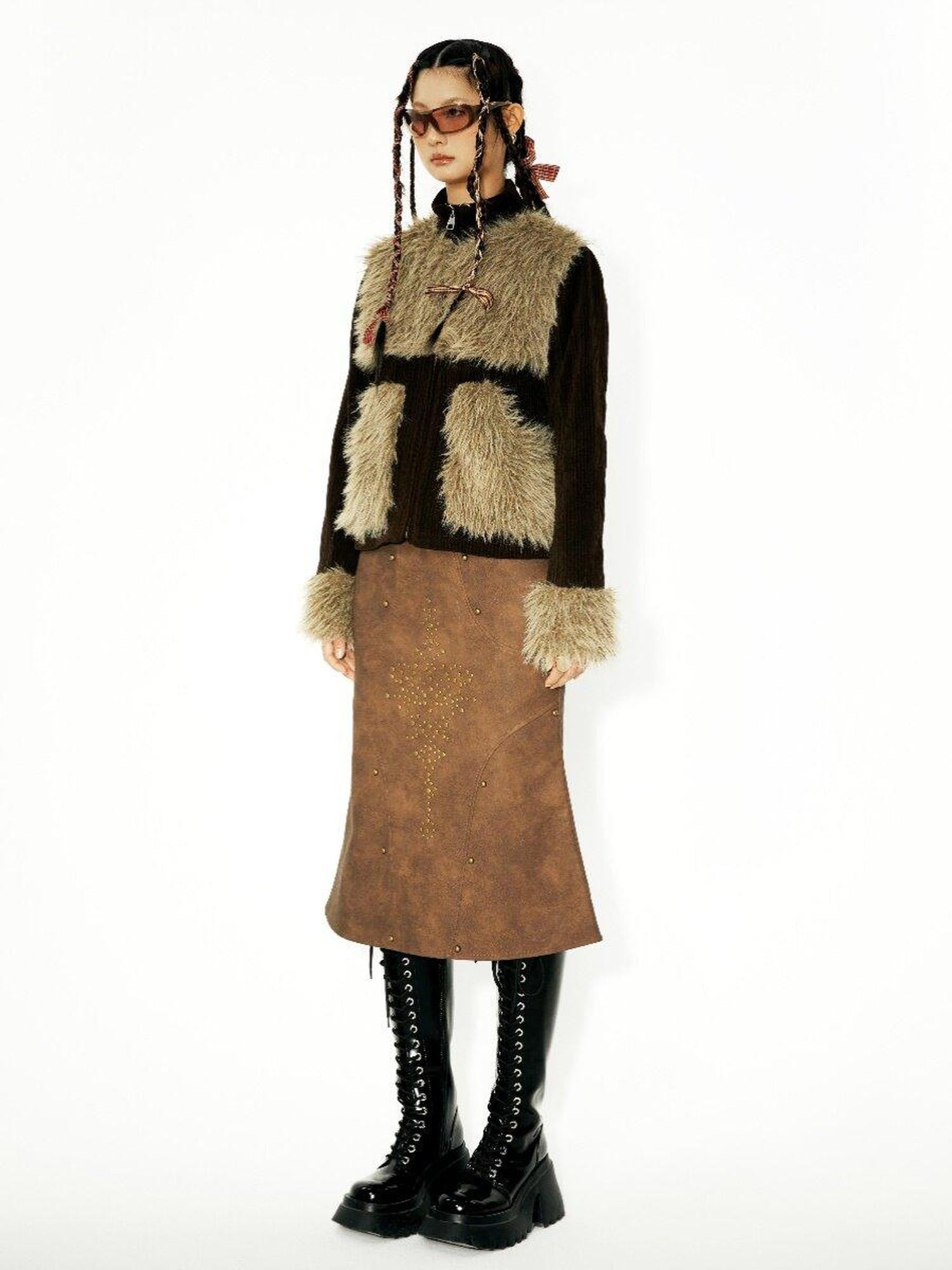 YOSHUYUKI Brown Studded Punk Fishtail Structured Women&