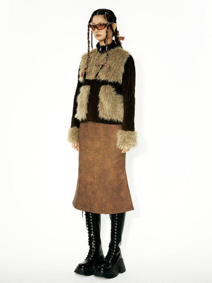 YOSHUYUKI Brown Studded Punk Fishtail Structured Women&