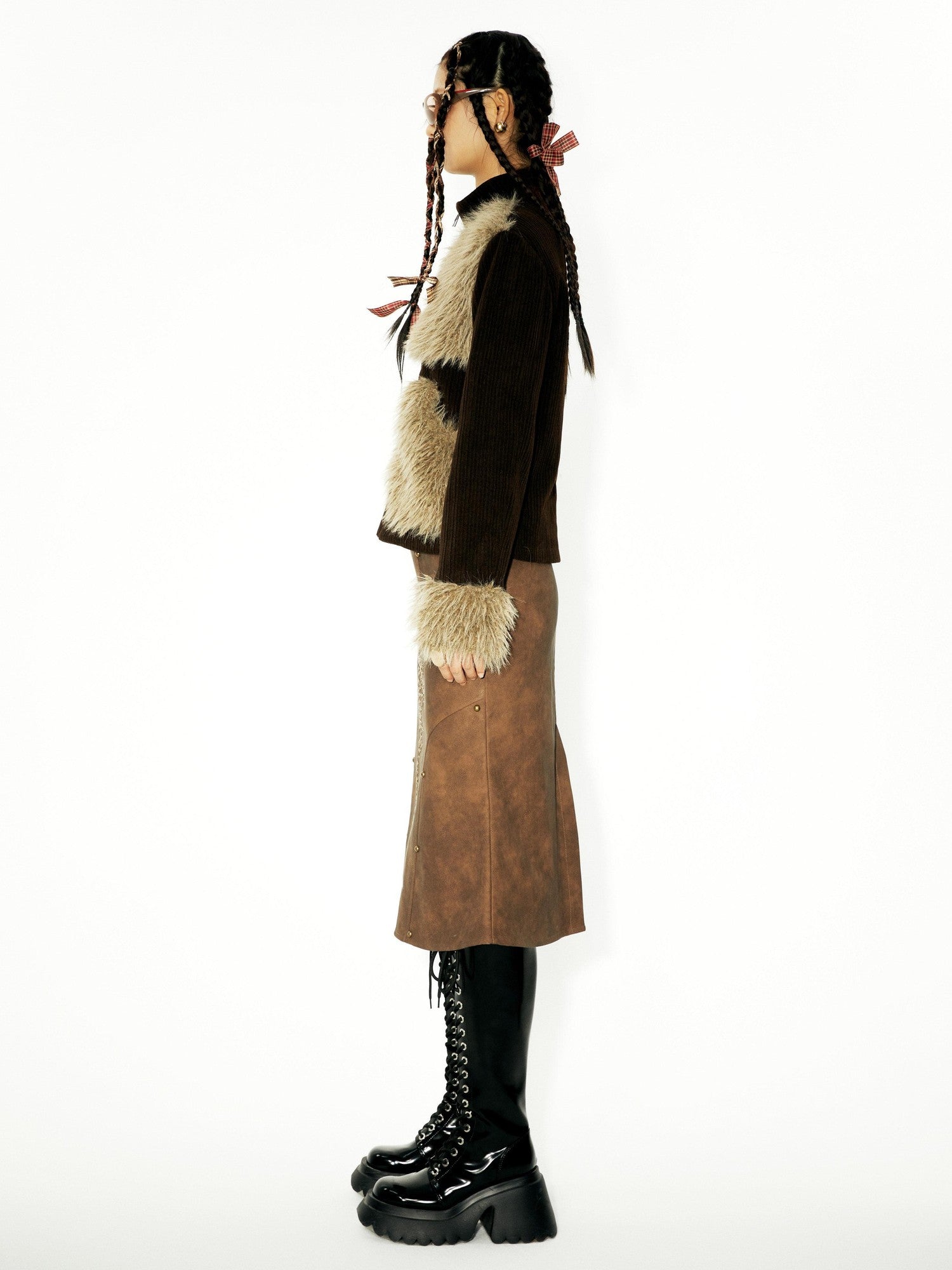 YOSHUYUKI Brown Studded Punk Fishtail Structured Women&
