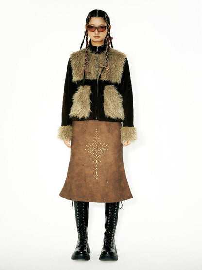 YOSHUYUKI Brown Studded Punk Fishtail Structured Women&