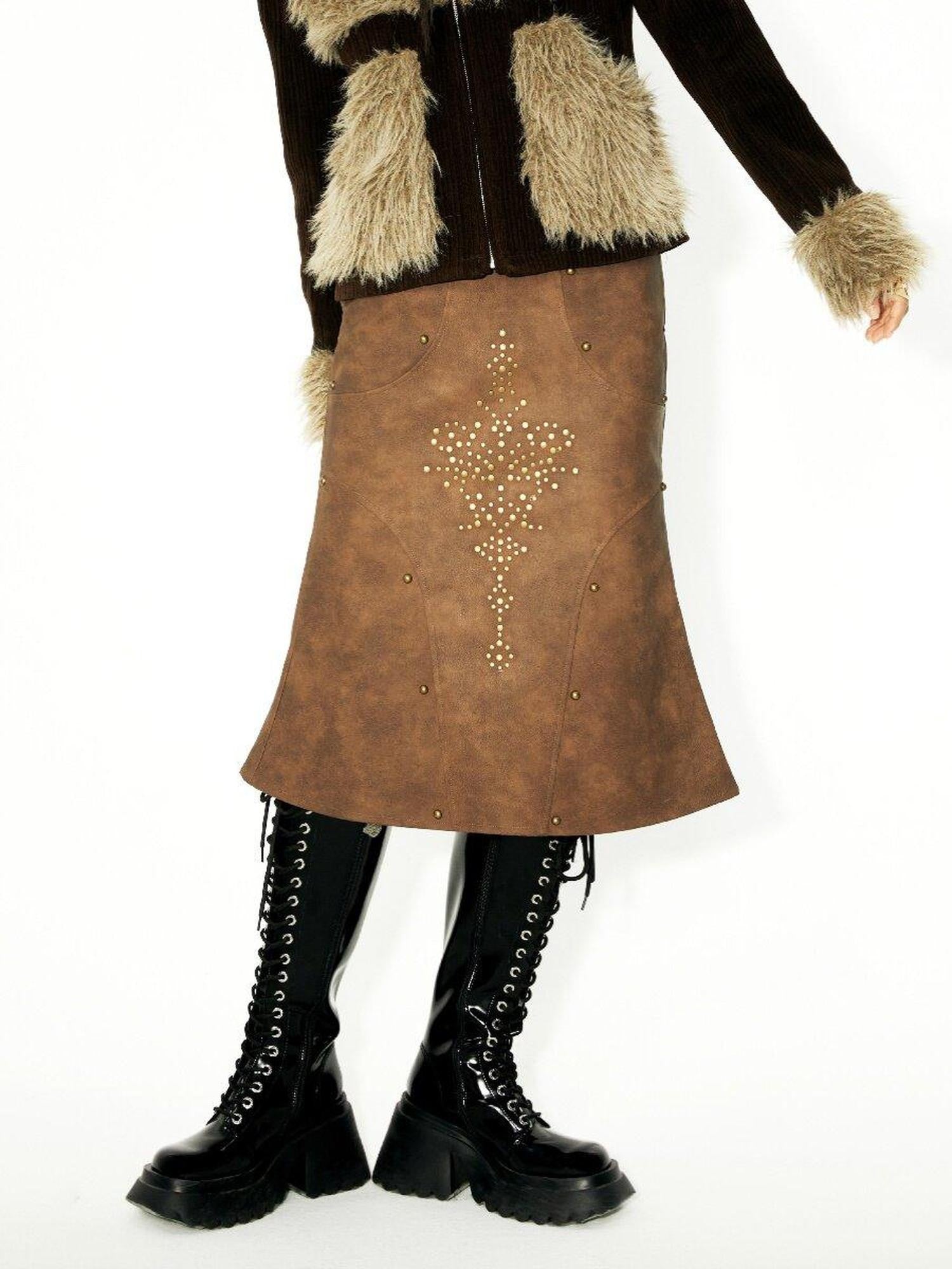 YOSHUYUKI Brown Studded Punk Fishtail Structured Women&