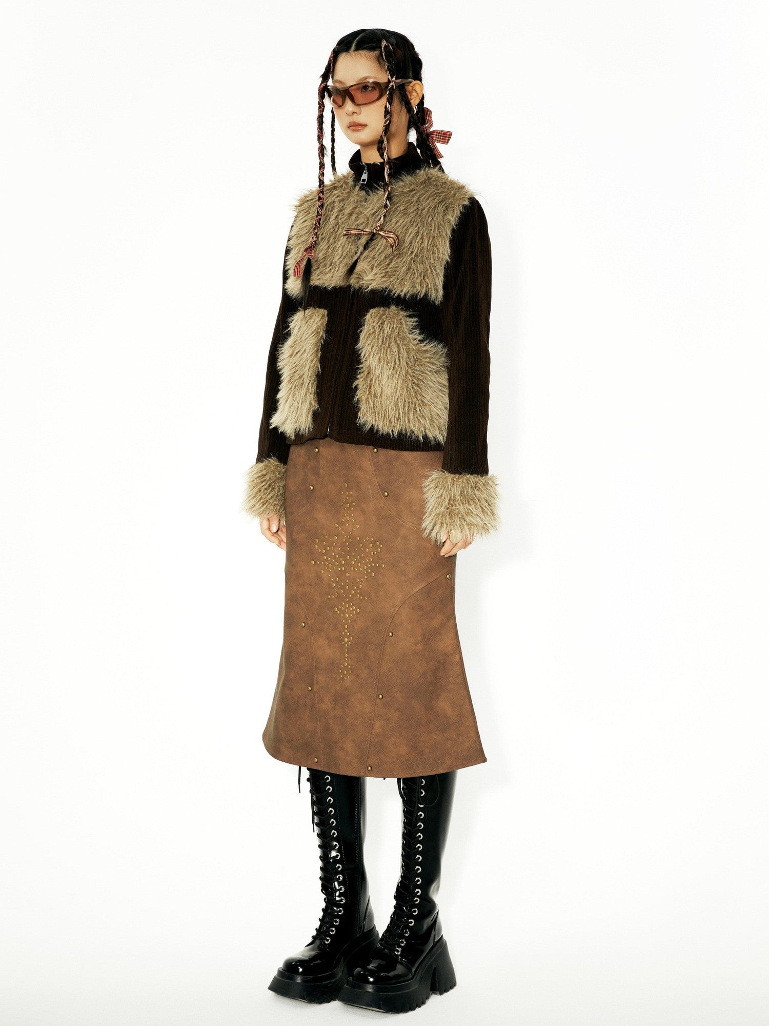 YOSHUYUKI Brown Studded Punk Fishtail Structured Women&